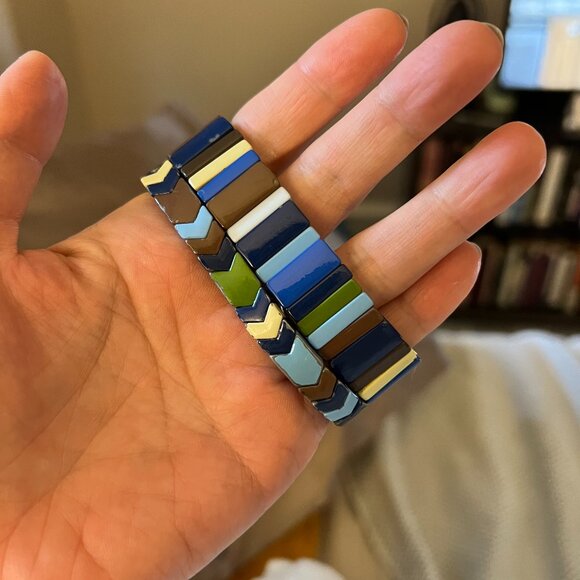 Roxanne Assoulin Enamel Bracelet Set Blue Chevron + Stripe - Picture 1 of 6